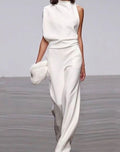 Abigail | Dame Høy Hals Asymmetrisk Skulder Jumpsuit Bred Ben Formell