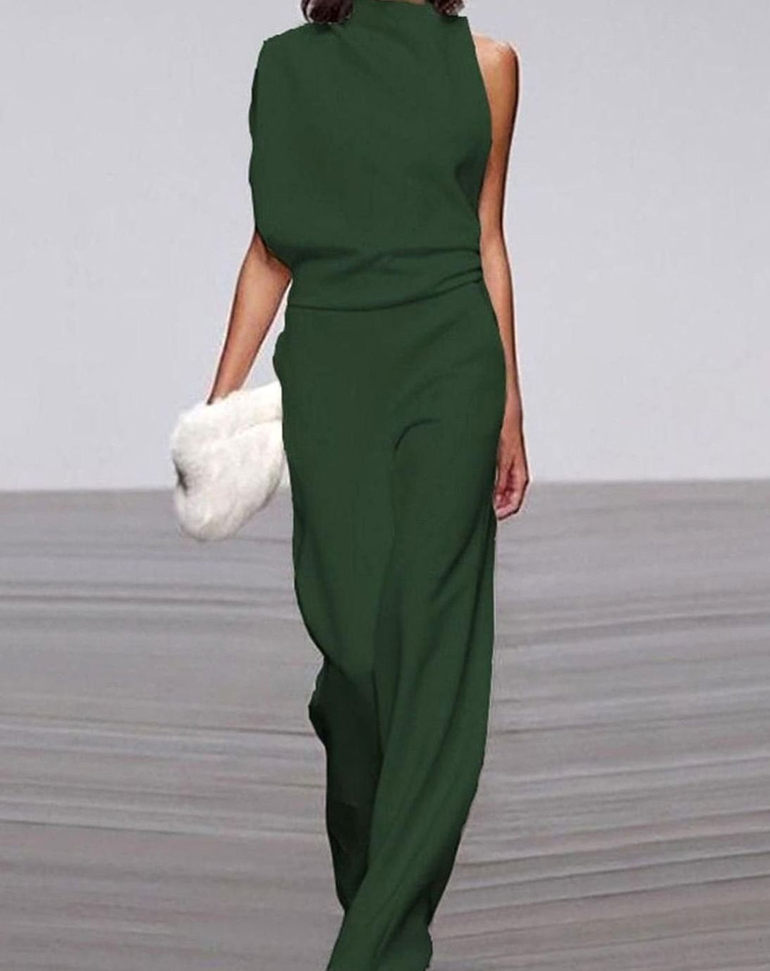 Abigail | Dame Høy Hals Asymmetrisk Skulder Jumpsuit Bred Ben Formell
