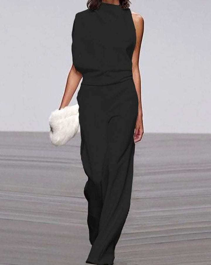 Abigail | Dame Høy Hals Asymmetrisk Skulder Jumpsuit Bred Ben Formell