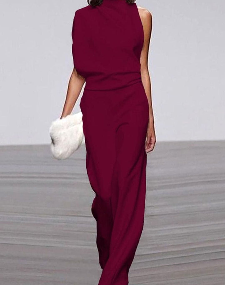 Abigail | Dame Høy Hals Asymmetrisk Skulder Jumpsuit Bred Ben Formell