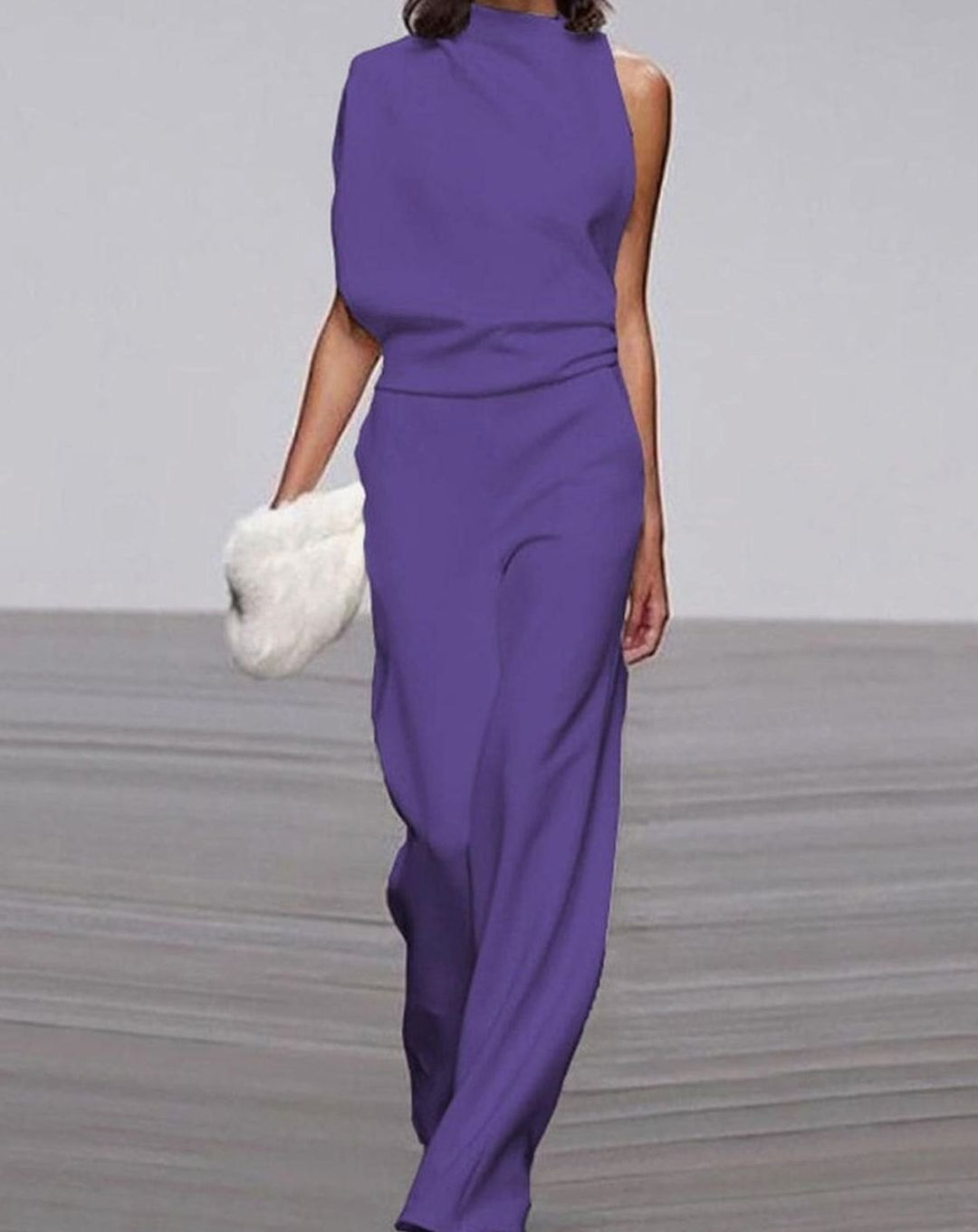 Abigail | Dame Høy Hals Asymmetrisk Skulder Jumpsuit Bred Ben Formell