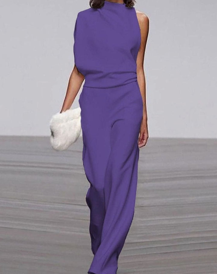 Abigail | Dame Høy Hals Asymmetrisk Skulder Jumpsuit Bred Ben Formell