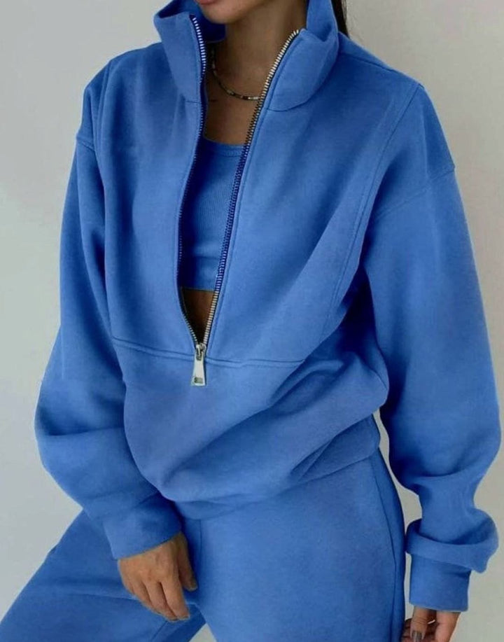 Adeline | Kvinners Oversized Halv-Glidelås Cropped Jogger To-Delt Sett
