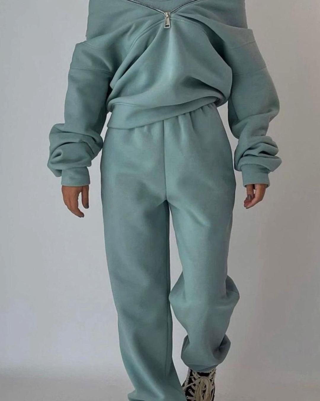 Adeline | Kvinners Oversized Halv-Glidelås Cropped Jogger To-Delt Sett