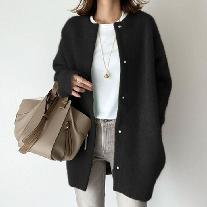 Adrienne | Kvinne Oversized Knappe-Ned Fluffy Strikket Vinter Cardigan