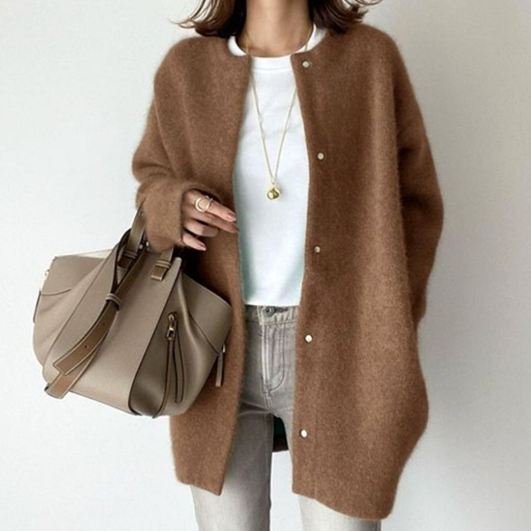 Adrienne | Kvinne Oversized Knappe-Ned Fluffy Strikket Vinter Cardigan