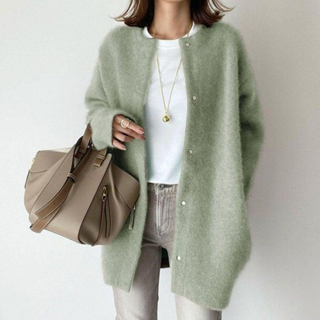 Adrienne | Kvinne Oversized Knappe-Ned Fluffy Strikket Vinter Cardigan