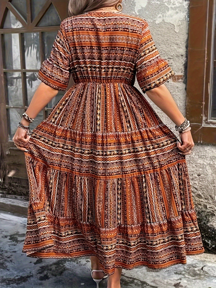 Kvinne Boho Midi Kjole | Flytende Trykt