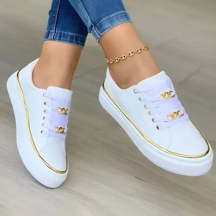 Dame Slip-On Sneakers med Gull Detaljer og Komfort