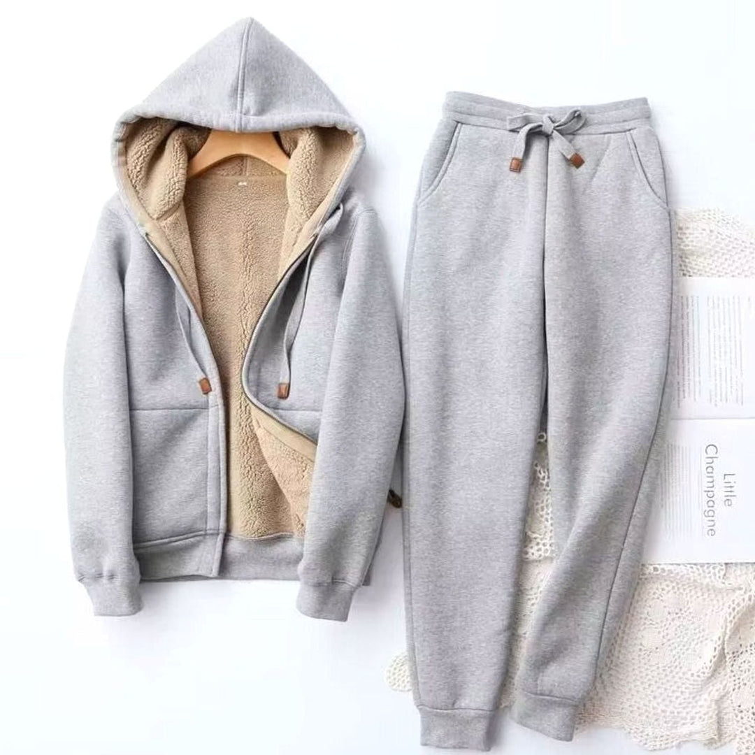 Alexis | Kvinne Fleece-Lined Avslappet Passform Vinter Hoodie Jogger Set