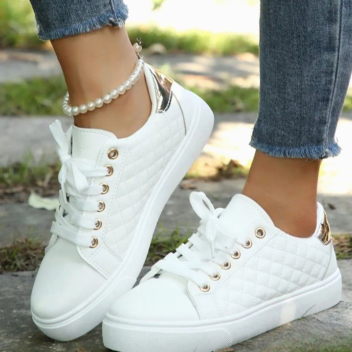 Alice | Kvinne Quilted Lace-Up Sko med Gull Detaljer Ortopediske Sneakers