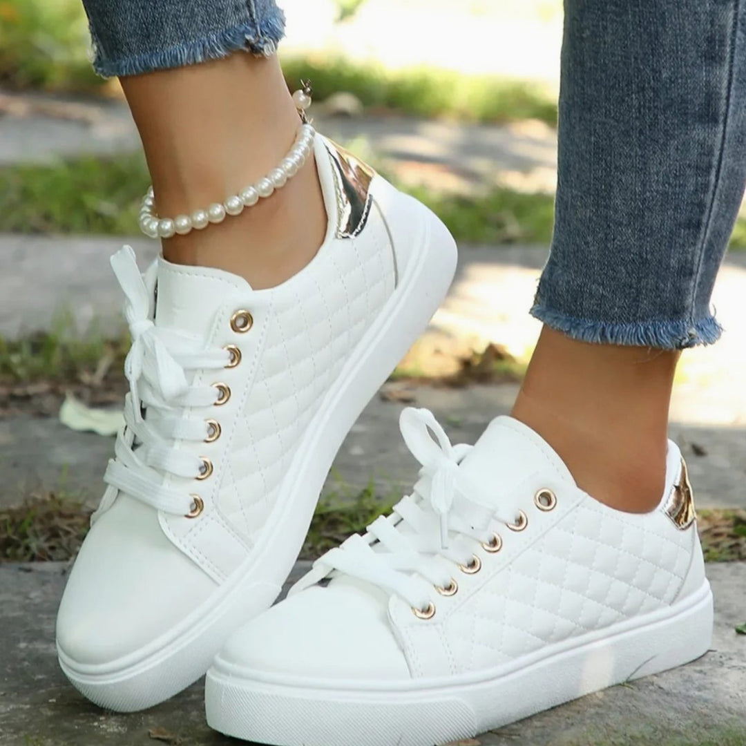 Alice | Kvinne Quilted Lace-Up Sko med Gull Detaljer Ortopediske Sneakers
