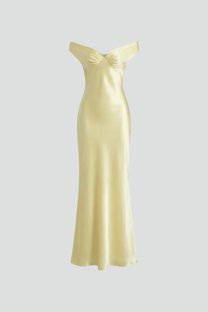Kvinne Cocktail Maxi Kjole | Off-Shoulder Rynket