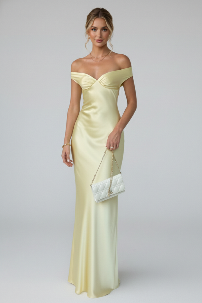 Kvinne Cocktail Maxi Kjole | Off-Shoulder Rynket