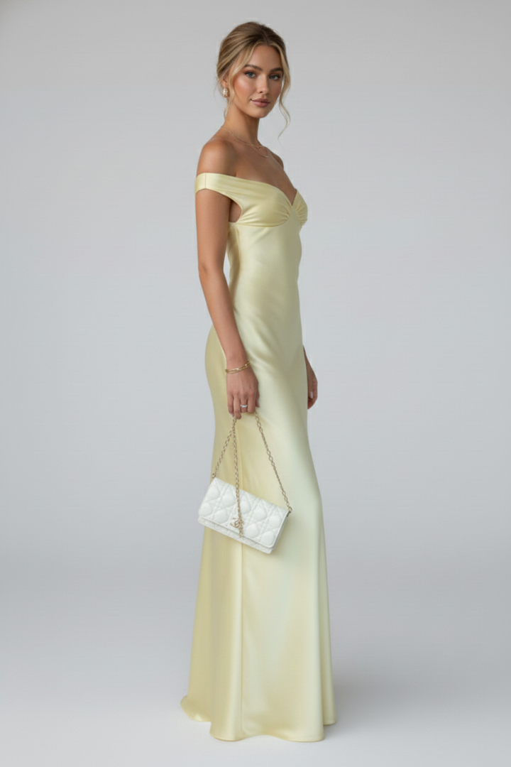 Kvinne Cocktail Maxi Kjole | Off-Shoulder Rynket