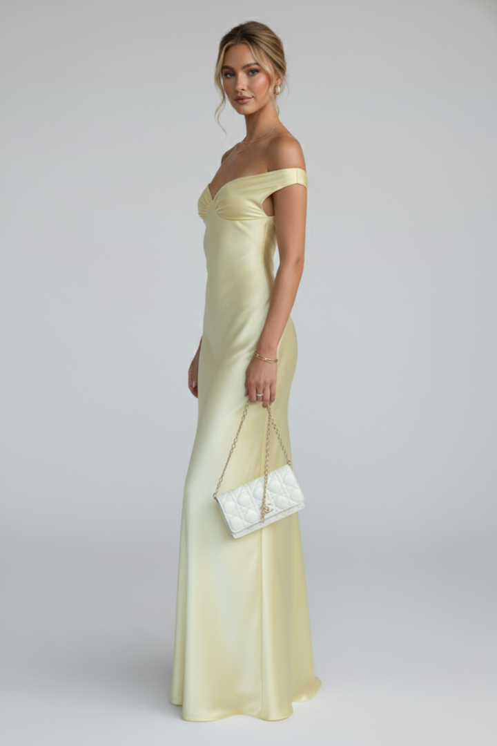 Kvinne Cocktail Maxi Kjole | Off-Shoulder Rynket