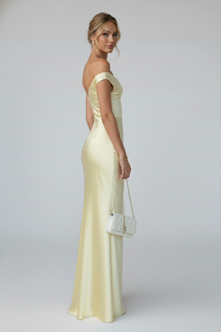 Kvinne Cocktail Maxi Kjole | Off-Shoulder Rynket