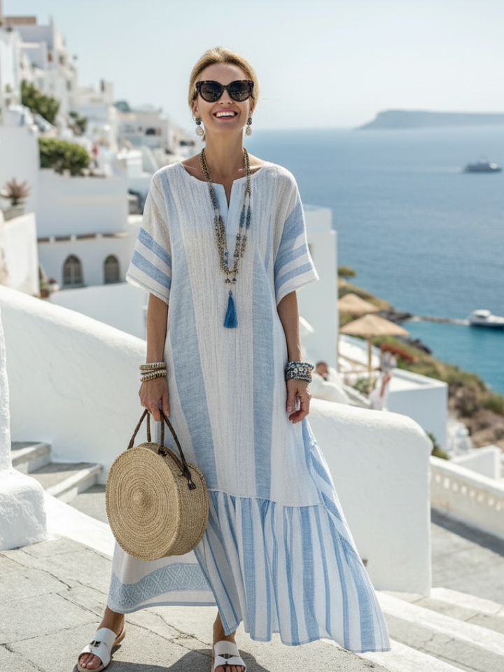 Kvinne Maxi Sundress | Stripete Kortermet