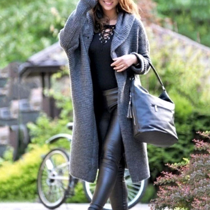 Andrea | Dame Hetteåpen Foran Ribbestrikket Maxi Cardigan