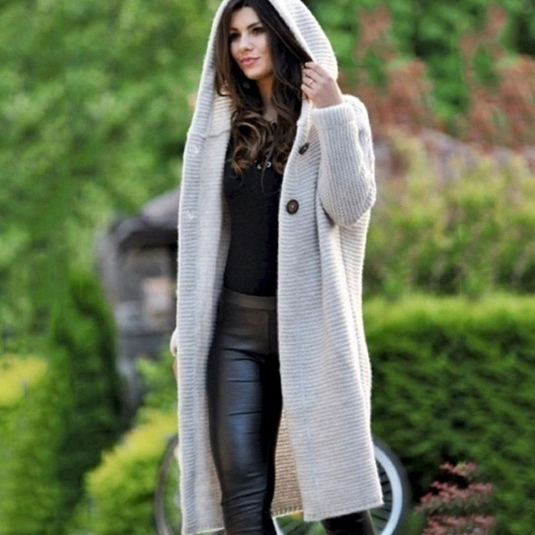 Andrea | Dame Hetteåpen Foran Ribbestrikket Maxi Cardigan