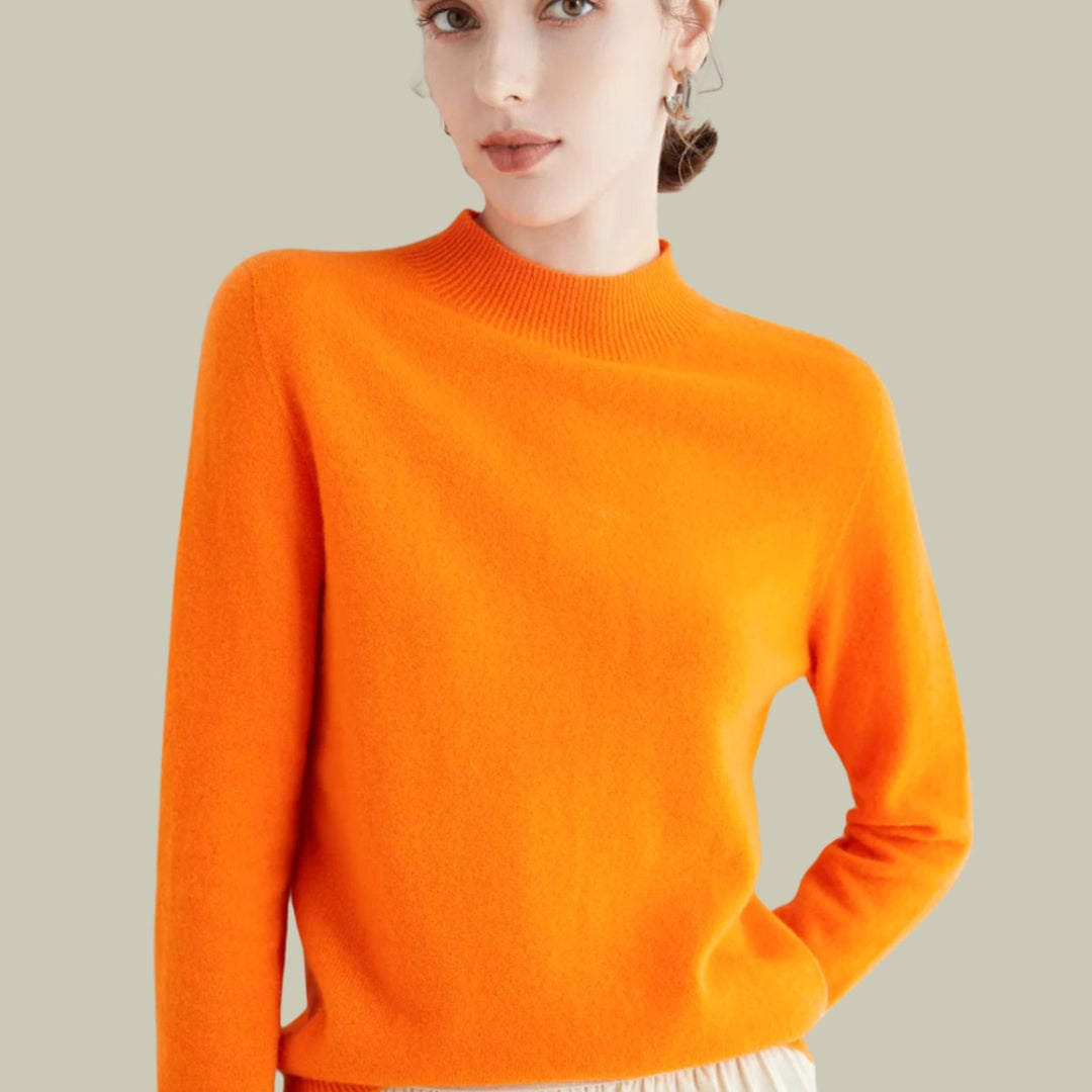 Anna | Kvinne Merino Ullgenser Mock Neck Avslappet Passform Strikkegenser