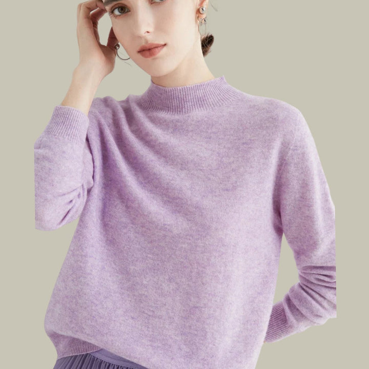 Anna | Kvinne Merino Ullgenser Mock Neck Avslappet Passform Strikkegenser