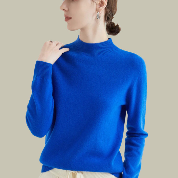 Anna | Kvinne Merino Ullgenser Mock Neck Avslappet Passform Strikkegenser