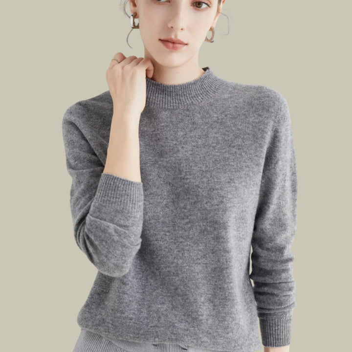 Anna | Kvinne Merino Ullgenser Mock Neck Avslappet Passform Strikkegenser