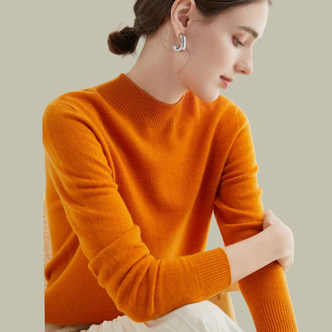 Anna | Kvinne Merino Ullgenser Mock Neck Avslappet Passform Strikkegenser