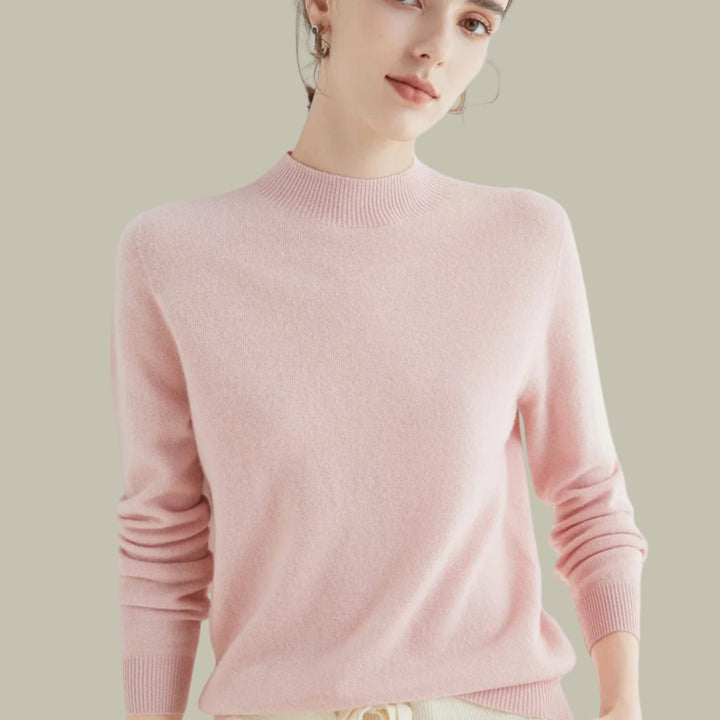 Anna | Kvinne Merino Ullgenser Mock Neck Avslappet Passform Strikkegenser
