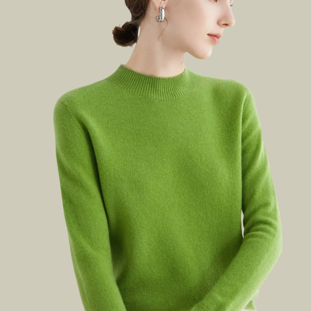 Anna | Kvinne Merino Ullgenser Mock Neck Avslappet Passform Strikkegenser