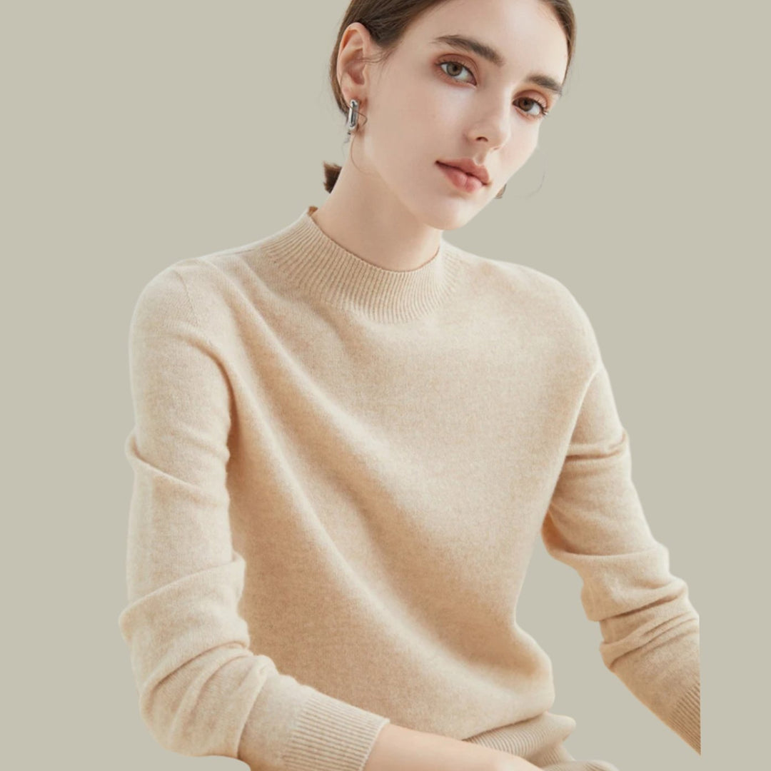 Anna | Kvinne Merino Ullgenser Mock Neck Avslappet Passform Strikkegenser