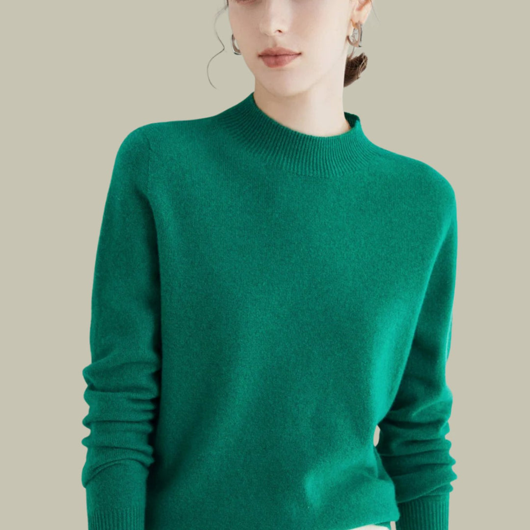 Anna | Kvinne Merino Ullgenser Mock Neck Avslappet Passform Strikkegenser