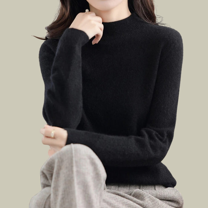 Anna | Kvinne Merino Ullgenser Mock Neck Avslappet Passform Strikkegenser