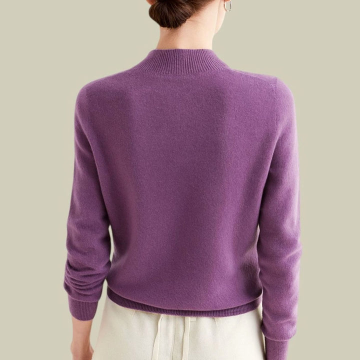 Anna | Kvinne Merino Ullgenser Mock Neck Avslappet Passform Strikkegenser