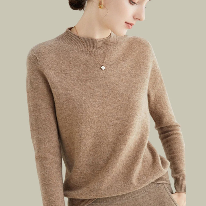 Anna | Kvinne Merino Ullgenser Mock Neck Avslappet Passform Strikkegenser