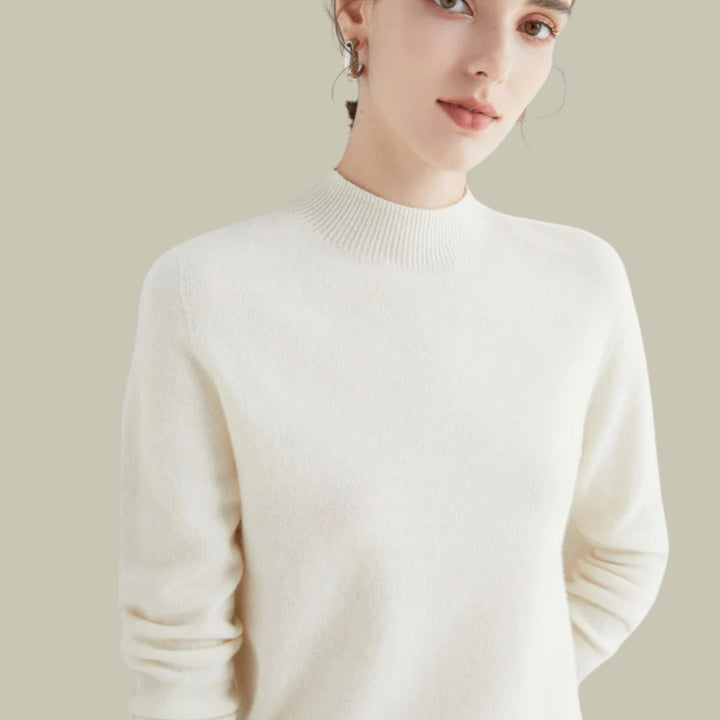 Anna | Kvinne Merino Ullgenser Mock Neck Avslappet Passform Strikkegenser