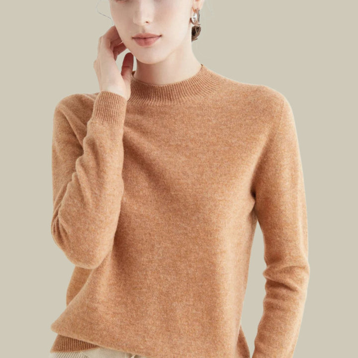 Anna | Kvinne Merino Ullgenser Mock Neck Avslappet Passform Strikkegenser