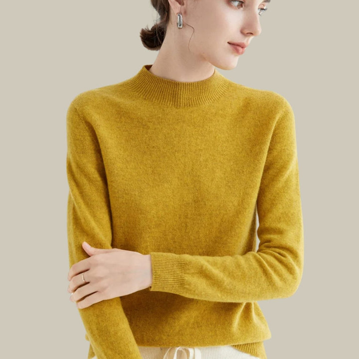 Anna | Kvinne Merino Ullgenser Mock Neck Avslappet Passform Strikkegenser