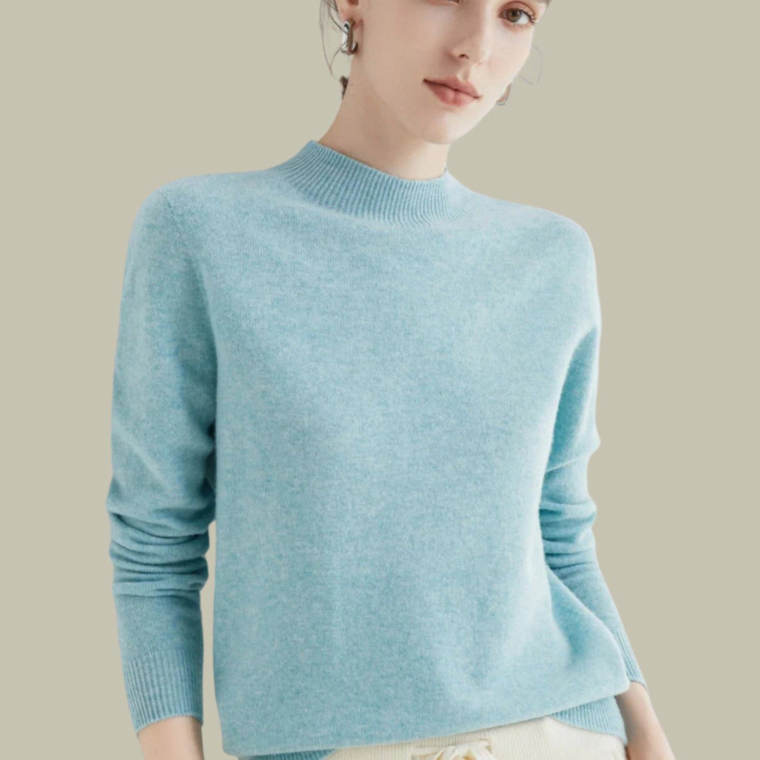 Anna | Kvinne Merino Ullgenser Mock Neck Avslappet Passform Strikkegenser