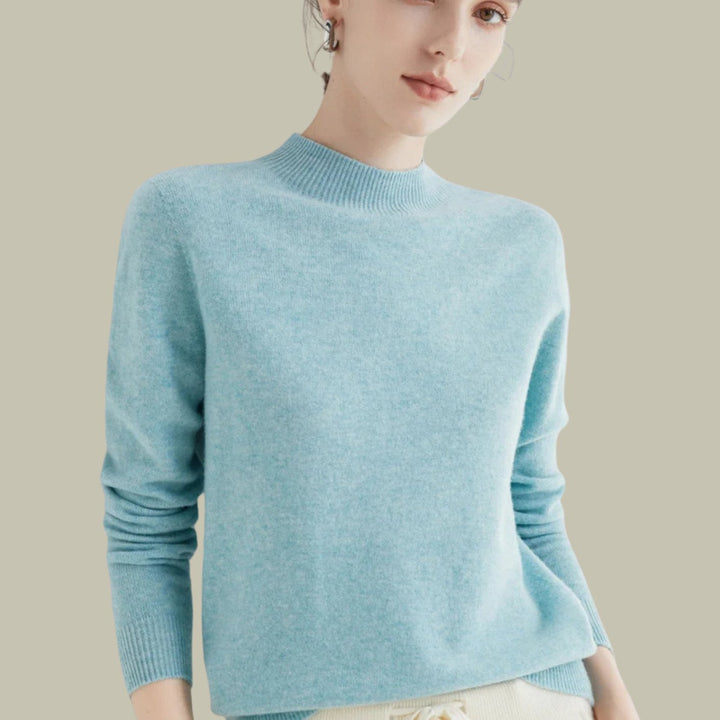 Anna | Kvinne Merino Ullgenser Mock Neck Avslappet Passform Strikkegenser