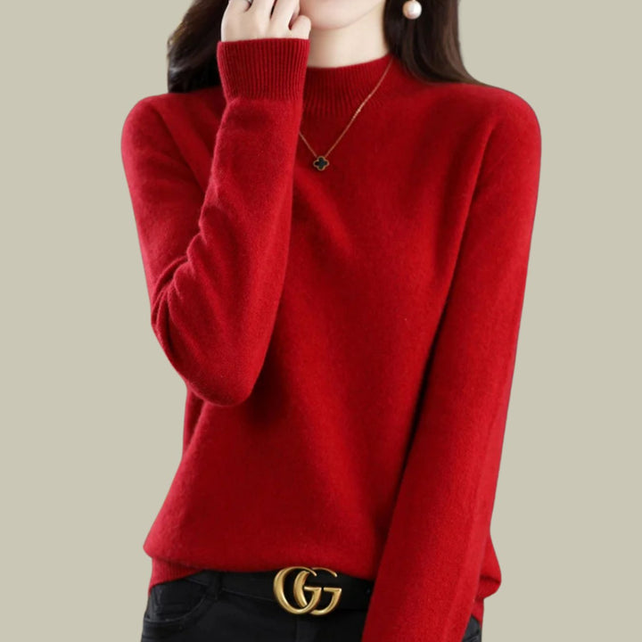 Anna | Kvinne Merino Ullgenser Mock Neck Avslappet Passform Strikkegenser