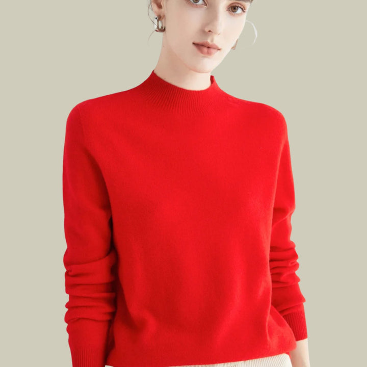 Anna | Kvinne Merino Ullgenser Mock Neck Avslappet Passform Strikkegenser