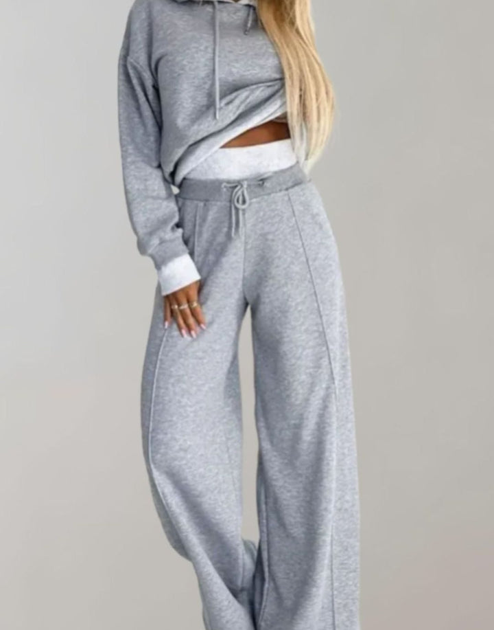Annabelle | Kvinne To-delt Kort Hoodie Bredbenet Treningsbukse Sett
