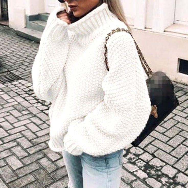 Ariana | Kvinne Oversized Chunky Strikket Turtleneck Genser