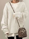 Audrey | Kvinne Oversized Kabelstrikket Genser V-Hals Pullover