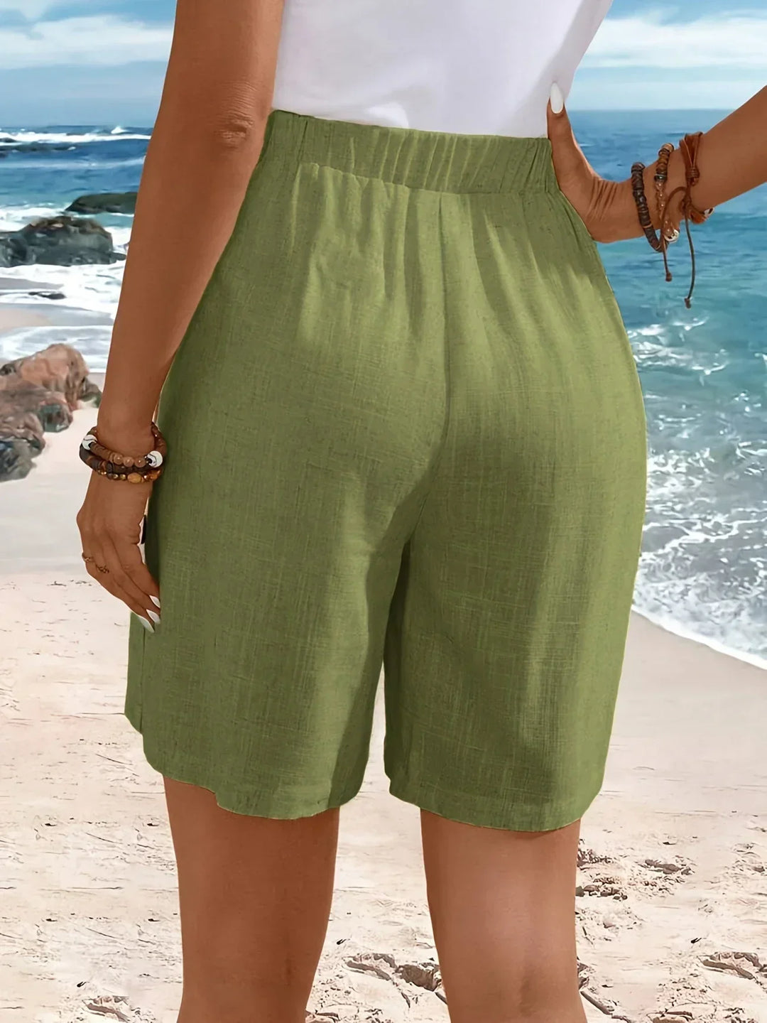Dame Shorts  | Høy Midje Med Knapper