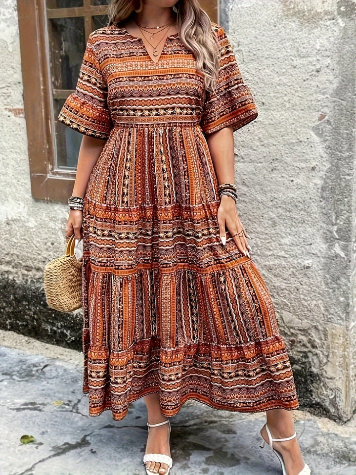 Kvinne Boho Midi Kjole | Flytende Trykt