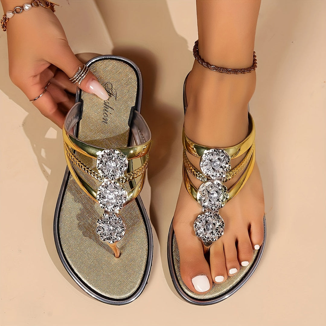 Sandaler for kvinner | Rhinestone T-Stropp Flate Sandaler