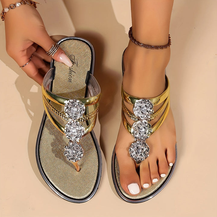 Sandaler for kvinner | Rhinestone T-Stropp Flate Sandaler